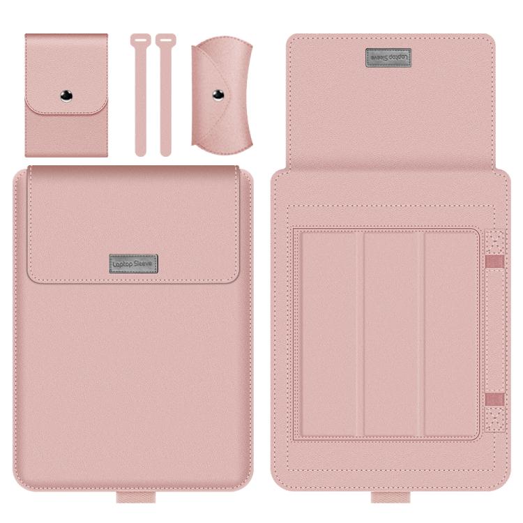 4 in 1 Universal Waterproof PU Leather Laptop Liner Bag with Handle & Stand & Pen Holder + 2 Winders + Mouse Bag + Charger Bag Set for 13  / 14 inch Laptops