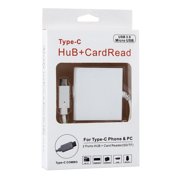 USB-C / Type-C 3.1 to 2 USB 3.0 Ports HUB + SD / TF Card Reader for MacBook Tablet PC, Google, Microsoft, Xiaomi, Letv Smartphones, Length: about 20cm