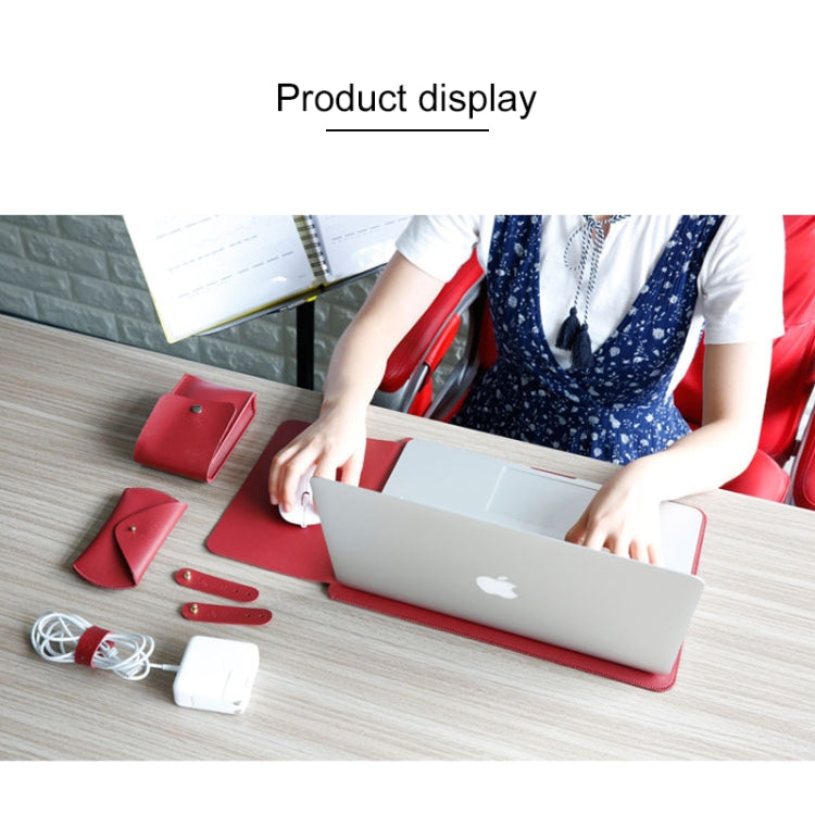 4 in 1 Laptop Microfiber Leather Inner Bag + Power Bag + Mouse Storage Bag + 2 Winders for MacBook 12 inch
