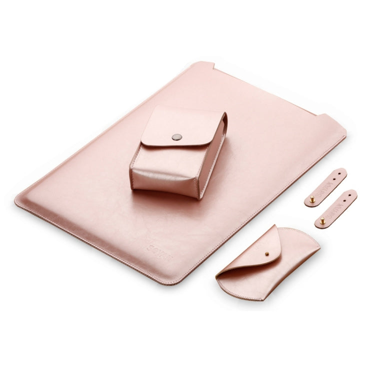 4 in 1 Laptop Microfiber Leather Inner Bag + Power Bag + Mouse Storage Bag + 2 Winders for MacBook Pro 13.3 inch