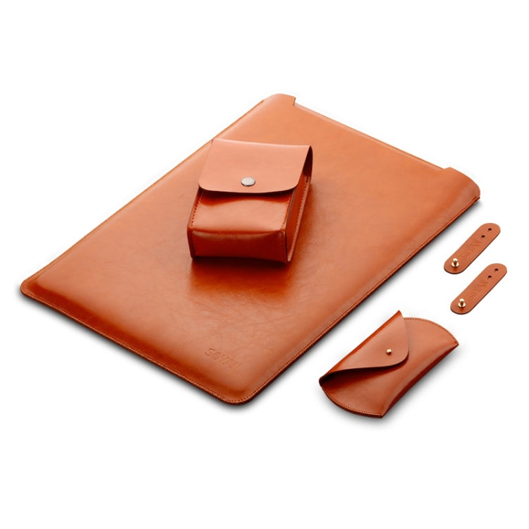 4 in 1 Laptop Microfiber Leather Inner Bag + Power Bag + Mouse Storage Bag + 2 Winders for MacBook Pro 15.4 inch