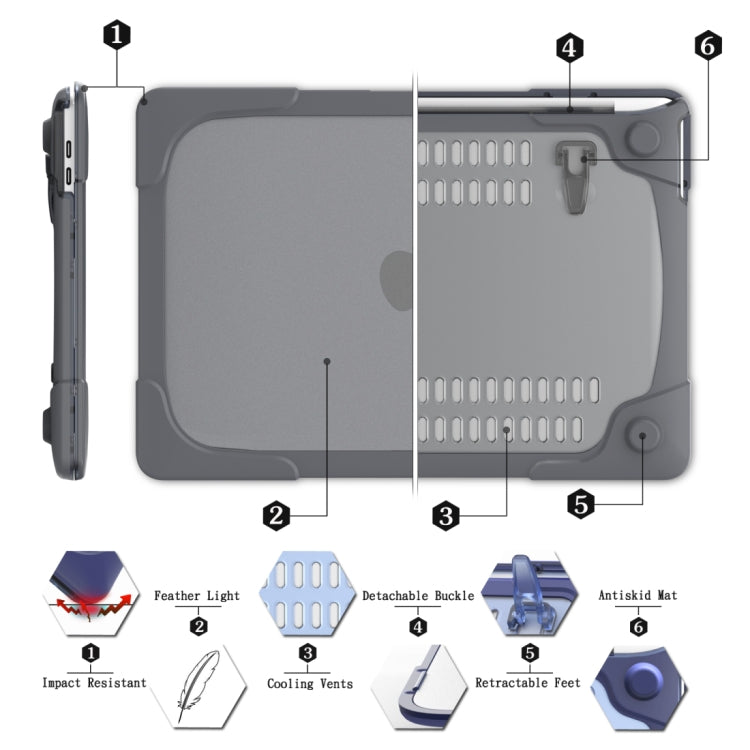 For Macbook Pro 15.4 inch with Touch Bar (A1707) Laptop TPU + PC Folding Shockproof Protective Case with Holder