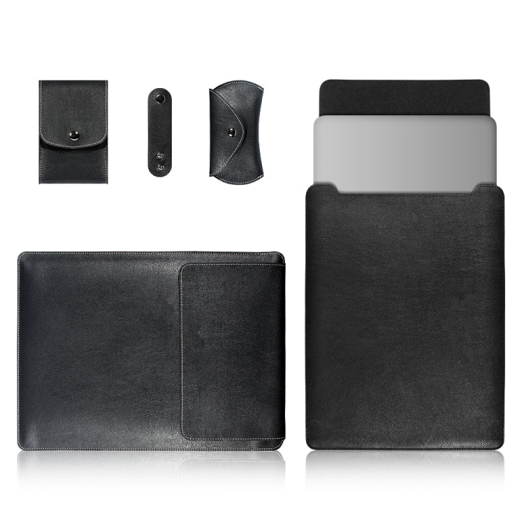 4 in 1 Laptop PU Leather Bag + Power Bag + Cable Tie + Mouse Bag for MacBook 13 inch