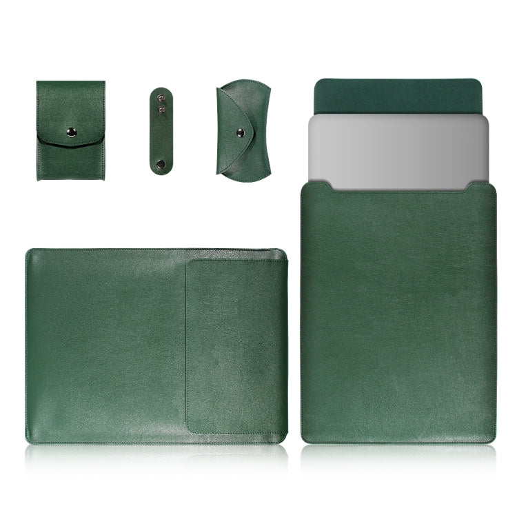 4 in 1 Laptop PU Leather Bag + Power Bag + Cable Tie + Mouse Bag for MacBook 15 inch