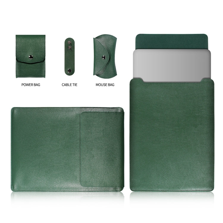 4 in 1 Laptop PU Leather Bag + Power Bag + Cable Tie + Mouse Bag for MacBook 15 inch