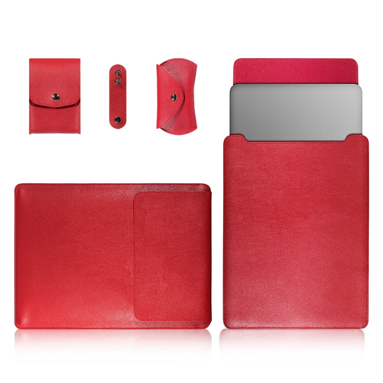 4 in 1 Laptop PU Leather Bag + Power Bag + Cable Tie + Mouse Bag for MacBook 15 inch