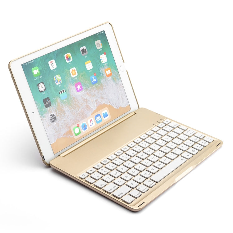 F8AS For iPad Air 2 & Air 1 / Pro 9.7 inch & 2017 iPad & 2018 iPad Laptop Version Colorful Backlit Aluminum Alloy Bluetooth Keyboard Tablet Case