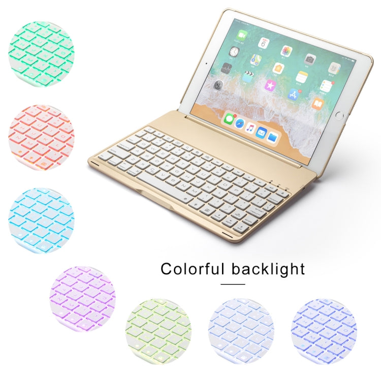 F8AS For iPad Air 2 & Air 1 / Pro 9.7 inch & 2017 iPad & 2018 iPad Laptop Version Colorful Backlit Aluminum Alloy Bluetooth Keyboard Tablet Case