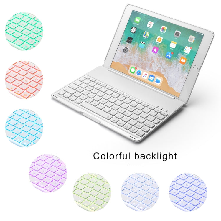 F8AS For iPad Air 2 & Air 1 / Pro 9.7 inch & 2017 iPad & 2018 iPad Laptop Version Colorful Backlit Aluminum Alloy Bluetooth Keyboard Tablet Case