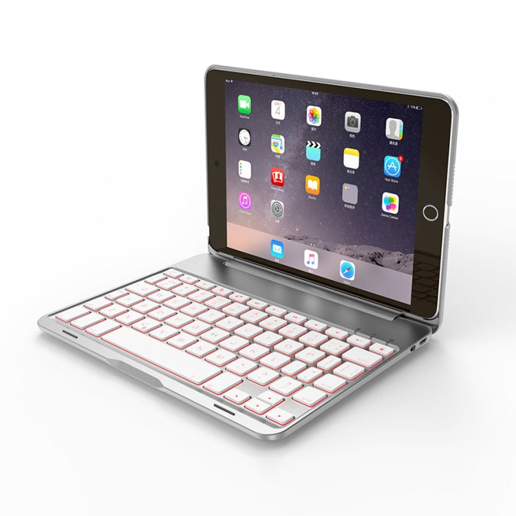 F8SM For iPad mini 3 / 2 / 1 Laptop Version Colorful Backlit Aluminum Alloy Bluetooth Keyboard Tablet Case (Silver)