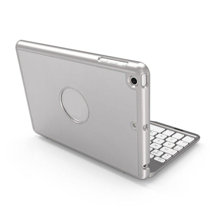 F8SM For iPad mini 3 / 2 / 1 Laptop Version Colorful Backlit Aluminum Alloy Bluetooth Keyboard Tablet Case (Silver)