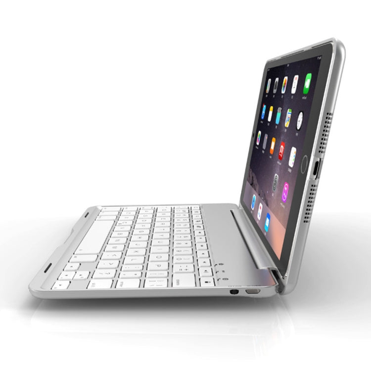 F8SM For iPad mini 3 / 2 / 1 Laptop Version Colorful Backlit Aluminum Alloy Bluetooth Keyboard Tablet Case (Silver)