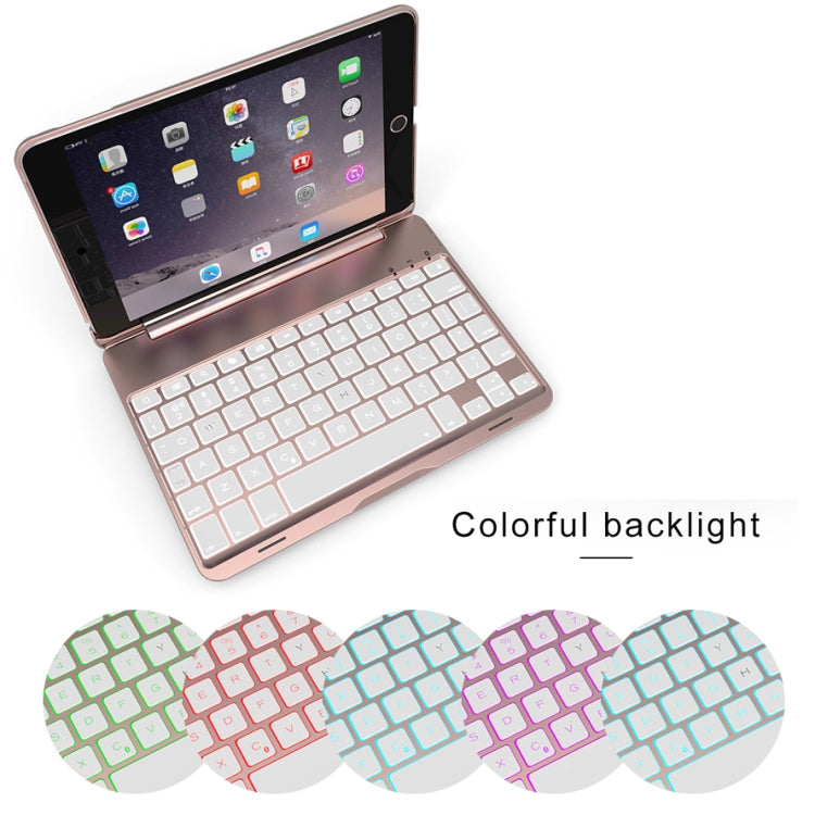 F8SM For iPad mini 3 / 2 / 1 Laptop Version Colorful Backlit Aluminum Alloy Bluetooth Keyboard Tablet Case (Silver)