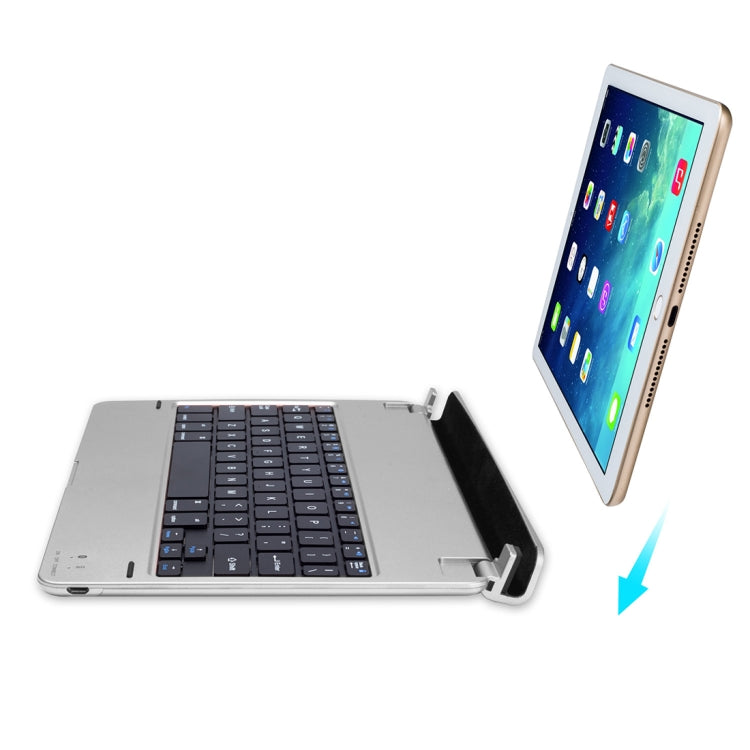 P1305 For iPad Air 2 & Air 1 / Pro 9.7 inch & 2017 iPad & 2018 iPad Plug-in Card Slot Plastic Bluetooth Keyboard Tablet Case with Stand Function (Silver)