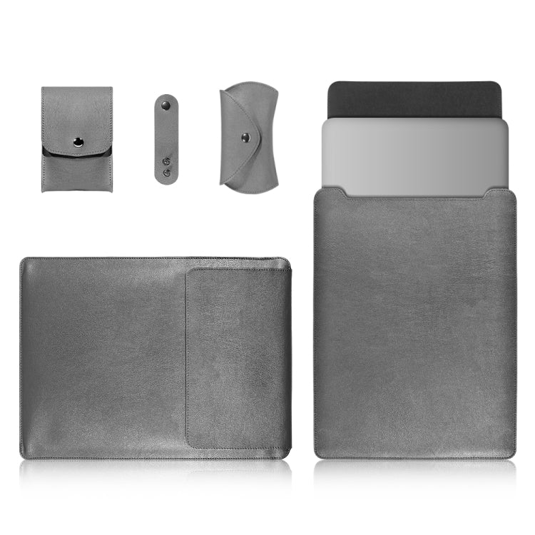4 in 1 Laptop PU Leather Bag + Power Bag + Cable Tie + Mouse Bag for MacBook 11-12 inch