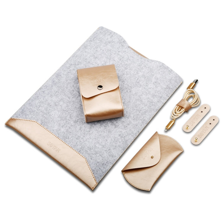 4 in 1 Laptop Crazy Horse Texture Fur Felt Inner Bag + Power Bag + Mouse Storage Bag + 3 Earphone Cable Winders for MacBook 11.6 inch