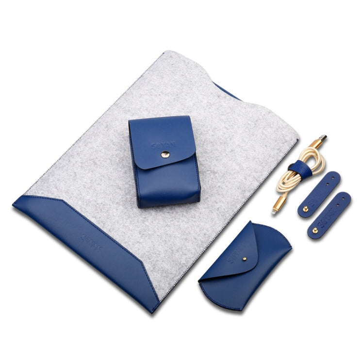 4 in 1 Laptop Crazy Horse Texture Fur Felt Inner Bag + Power Bag + Mouse Storage Bag + 3 Earphone Cable Winders for MacBook 15.4 inch