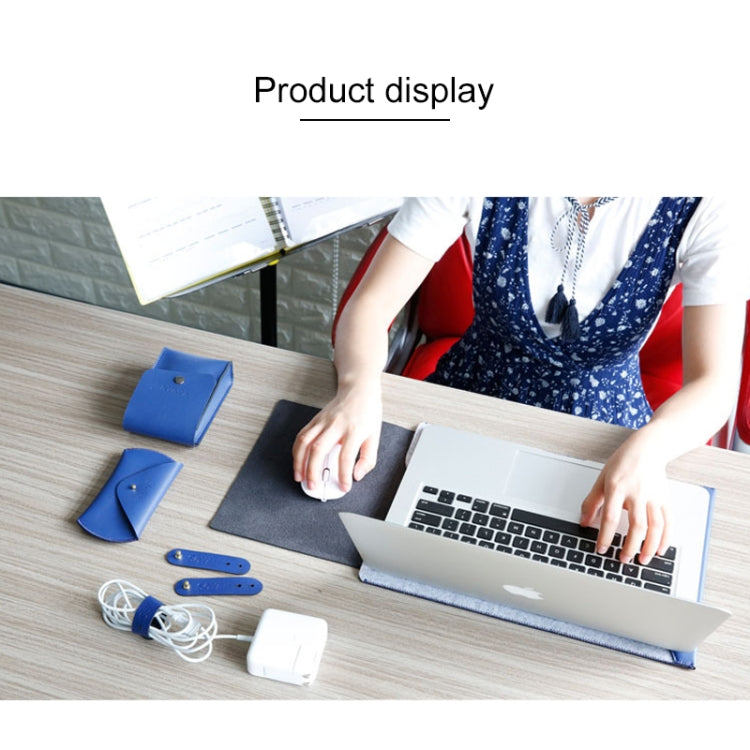 4 in 1 Laptop Crazy Horse Texture Fur Felt Inner Bag + Power Bag + Mouse Storage Bag + 3 Earphone Cable Winders for MacBook 15.4 inch