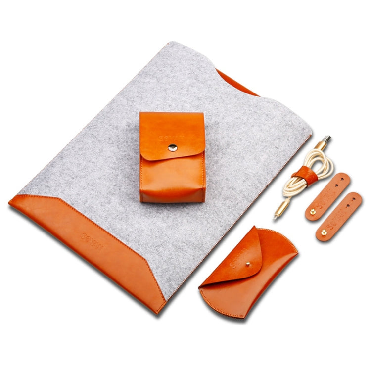 4 in 1 Laptop Crazy Horse Texture Fur Felt Inner Bag + Power Bag + Mouse Storage Bag + 3 Earphone Cable Winders for Macbook Air Retina 13.3 inch (2018)