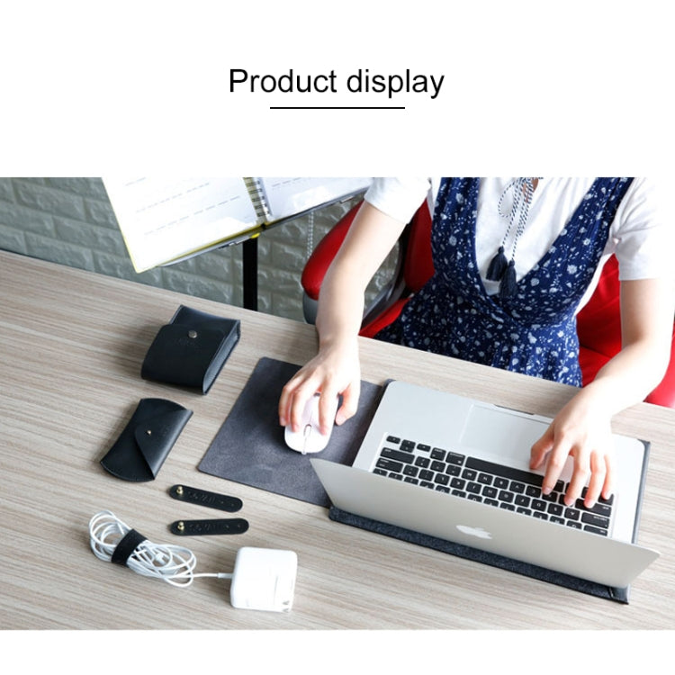 4 in 1 Laptop Crazy Horse Texture Fur Felt Inner Bag + Power Bag + Mouse Storage Bag + 3 Earphone Cable Winders for MacBook 13.3 inch (2016 - 2017)