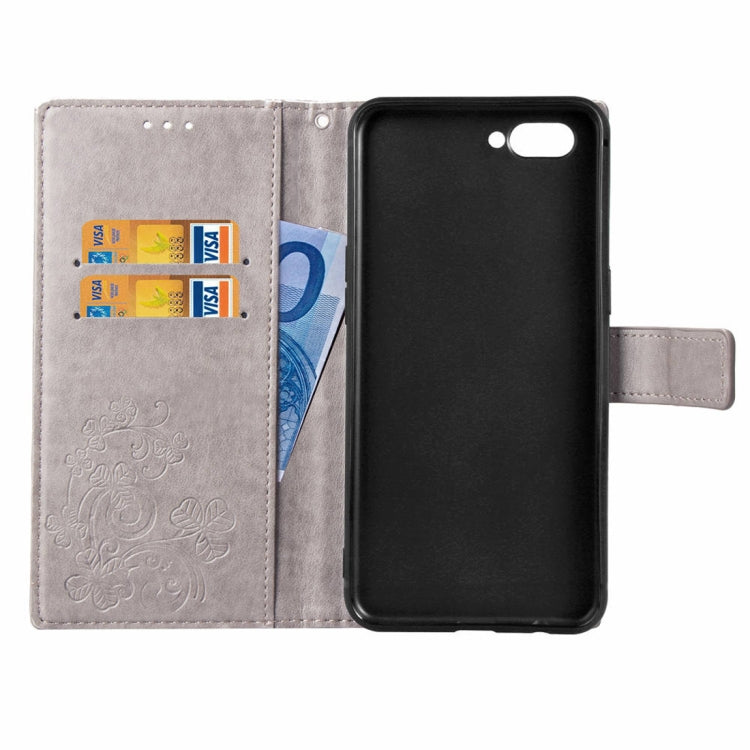 Lucky Clover Pressed Flowers Pattern Leather Case for OPPO A5, with Holder & Card Slots & Wallet & Hand Strap