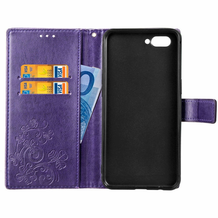 Lucky Clover Pressed Flowers Pattern Leather Case for OPPO A5, with Holder & Card Slots & Wallet & Hand Strap