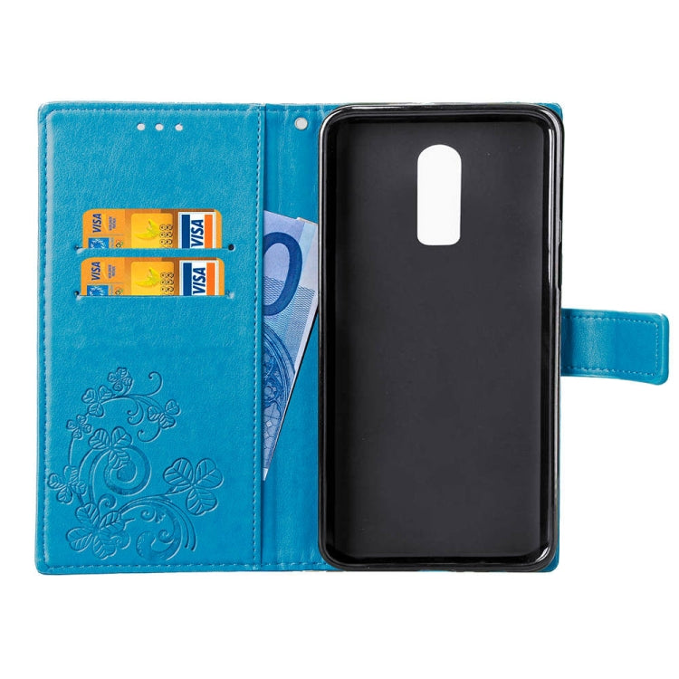 Lucky Clover Pressed Flowers Pattern Leather Case for OnePlus 6T, with Holder & Card Slots & Wallet & Hand Strap
