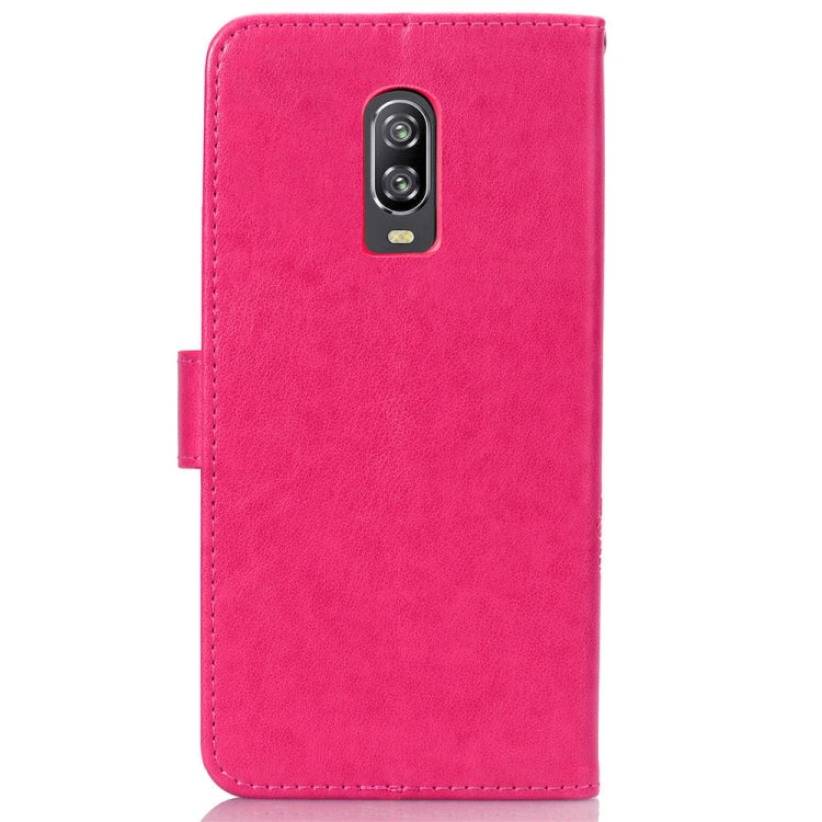 Lucky Clover Pressed Flowers Pattern Leather Case for OnePlus 6T, with Holder & Card Slots & Wallet & Hand Strap