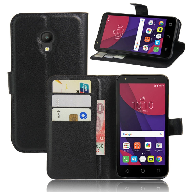 Litchi Texture Horizontal Flip Leather Case for Alcatel Pixi 4 (5) OT5045X, with Wallet & Holder & Card Slots