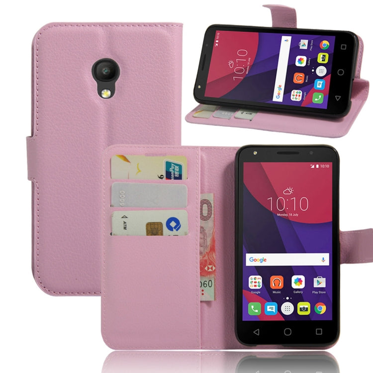 Litchi Texture Horizontal Flip Leather Case for Alcatel Pixi 4 (5) OT5045X, with Wallet & Holder & Card Slots