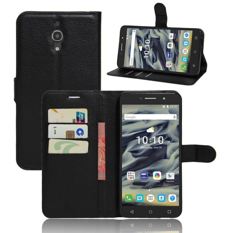 Litchi Texture Horizontal Flip Leather Case for Alcatel Pixi 4 6.0 (4G), with Wallet & Holder & Card Slots