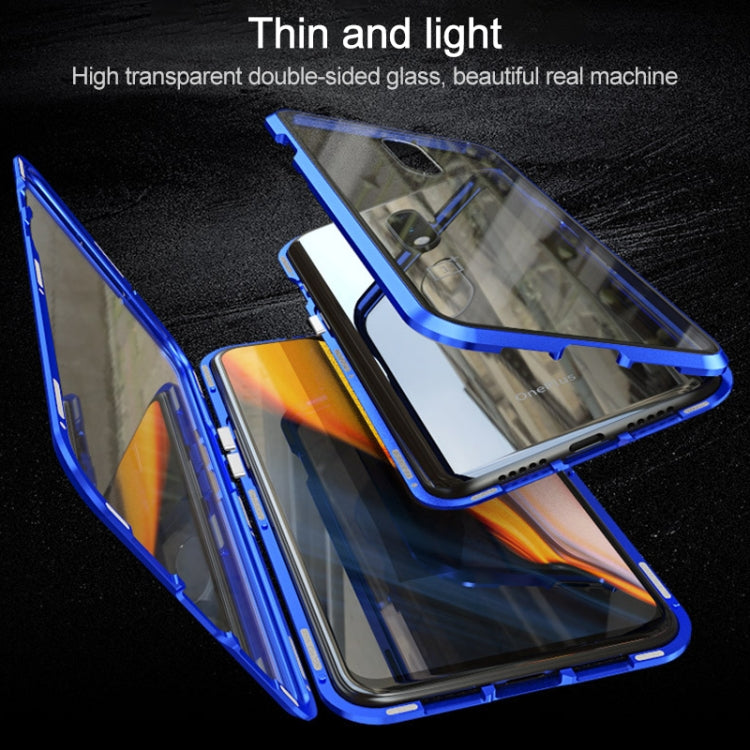 Ultra Slim Double Sides Magnetic Adsorption Angular Frame Tempered Glass Magnet Flip Case for OnePlus 7