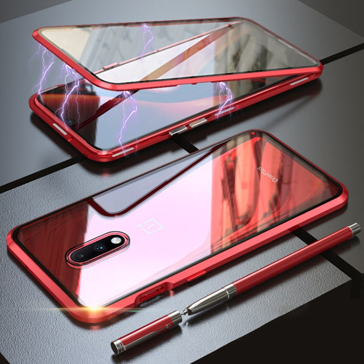 Ultra Slim Double Sides Magnetic Adsorption Angular Frame Tempered Glass Magnet Flip Case for OnePlus 7