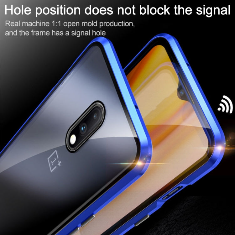 Ultra Slim Double Sides Magnetic Adsorption Angular Frame Tempered Glass Magnet Flip Case for OnePlus 7