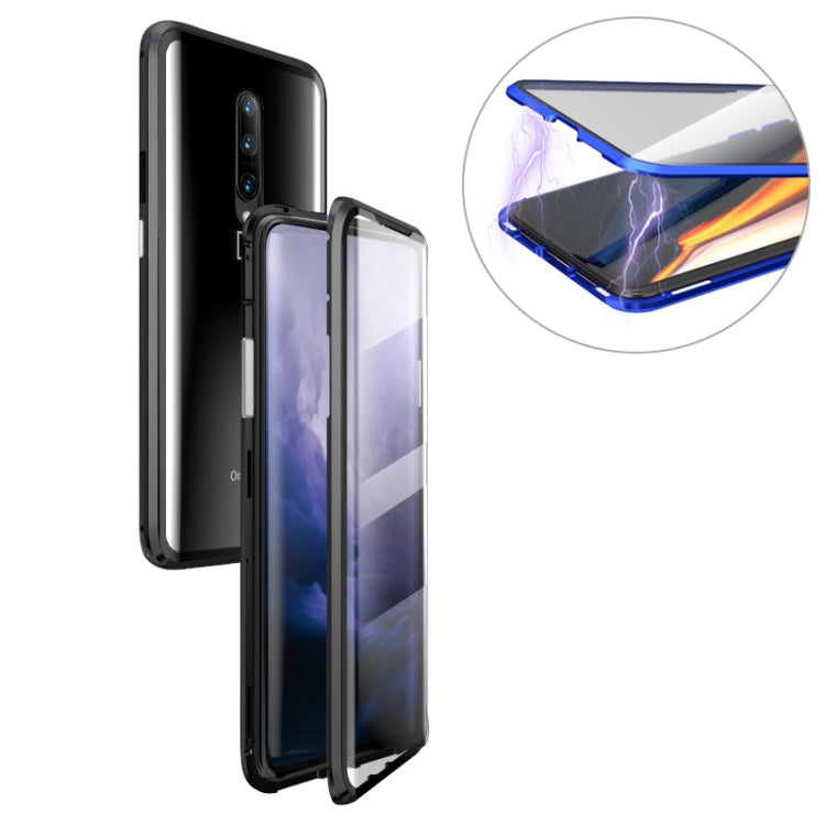 Ultra Slim Double Sides Magnetic Adsorption Angular Frame Tempered Glass Magnet Flip Case for OnePlus 7 Pro
