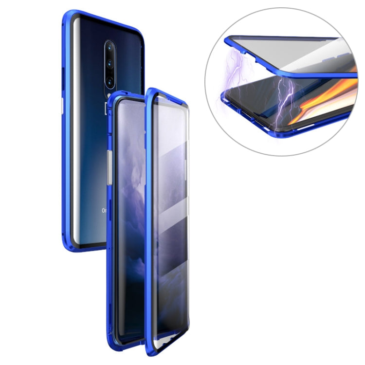 Ultra Slim Double Sides Magnetic Adsorption Angular Frame Tempered Glass Magnet Flip Case for OnePlus 7 Pro