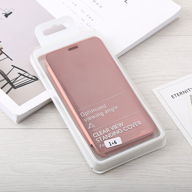 Mirror Clear View Horizontal Flip PU Leather Case for OnePlus 6, with Holder