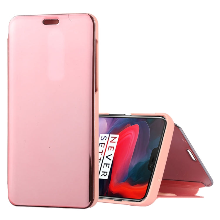 Mirror Clear View Horizontal Flip PU Leather Case for OnePlus 6, with Holder