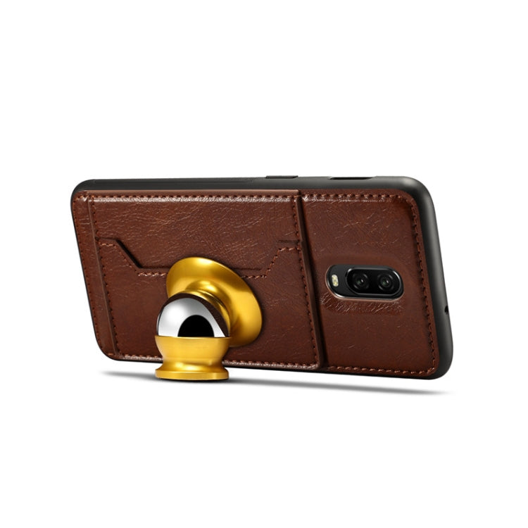 Dibase TPU + PC + PU Crazy Horse Texture Protective Case for OnePlus 7, with Holder & Card Slots