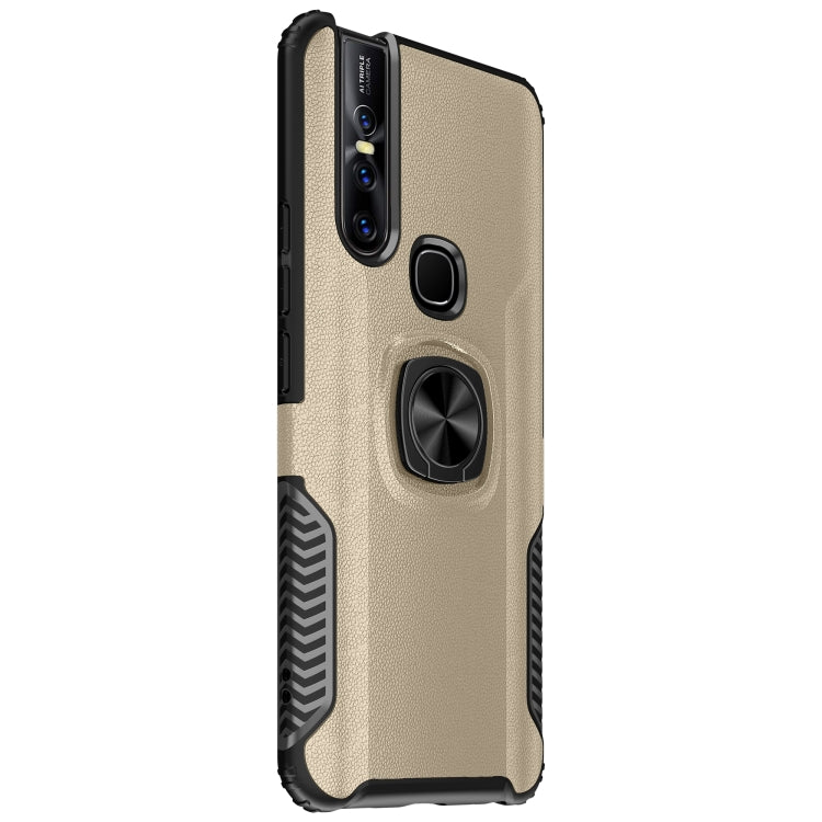 Shockproof Car Magnetic Case with 360 Degree Gold Armor Ring for VIVO V15