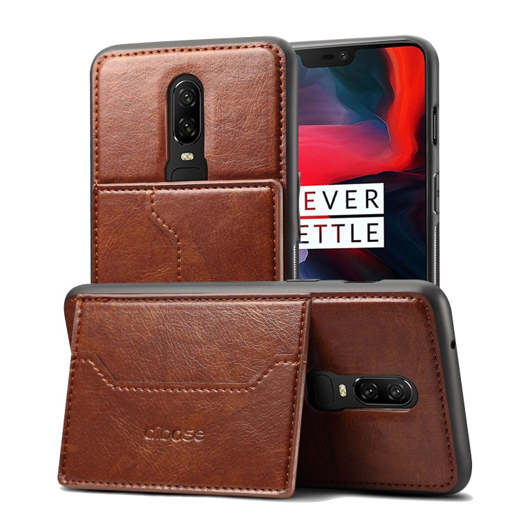 Dibase TPU + PC + PU Crazy Horse Texture Leather Case for OnePlus 6, with Holder & Card Slots