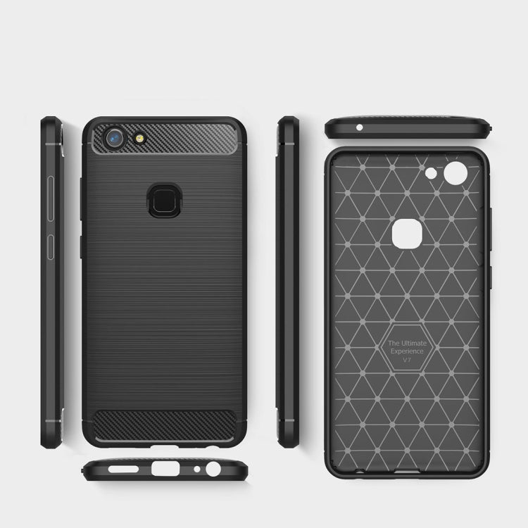 For Vivo  V7 Brushed Texture Carbon Fiber Shockproof TPU Rugged Armor Protective Case