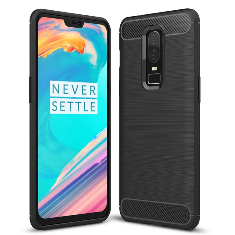 For OnePlus 6 Brushed Texture Carbon Fiber Shockproof TPU Protective Back Case