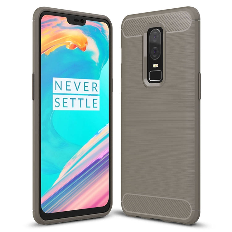 For OnePlus 6 Brushed Texture Carbon Fiber Shockproof TPU Protective Back Case