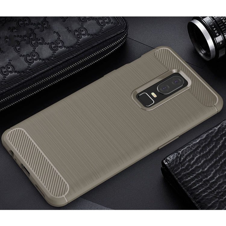 For OnePlus 6 Brushed Texture Carbon Fiber Shockproof TPU Protective Back Case