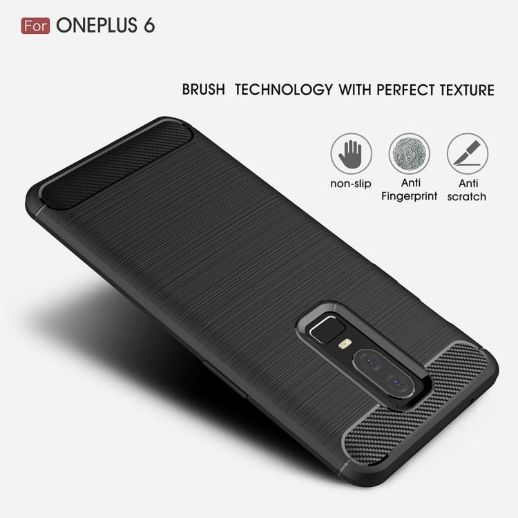 For OnePlus 6 Brushed Texture Carbon Fiber Shockproof TPU Protective Back Case