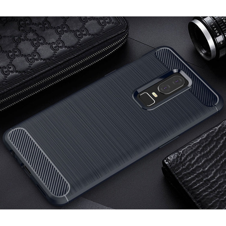 For OnePlus 6 Brushed Texture Carbon Fiber Shockproof TPU Protective Back Case