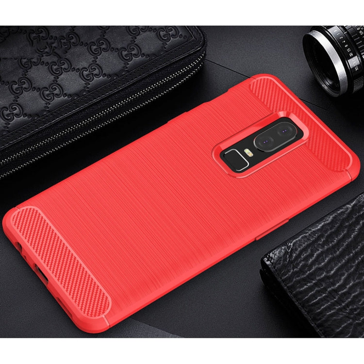 For OnePlus 6 Brushed Texture Carbon Fiber Shockproof TPU Protective Back Case
