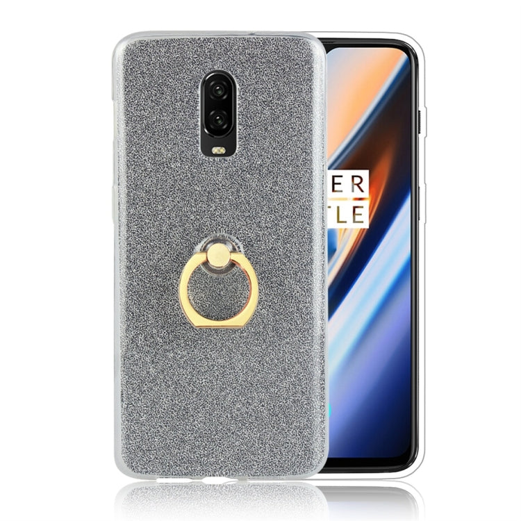 Glittery Powder Shockproof TPU Protective Case for OnePlus 6T, with 360 Degree Rotation Ring Holder