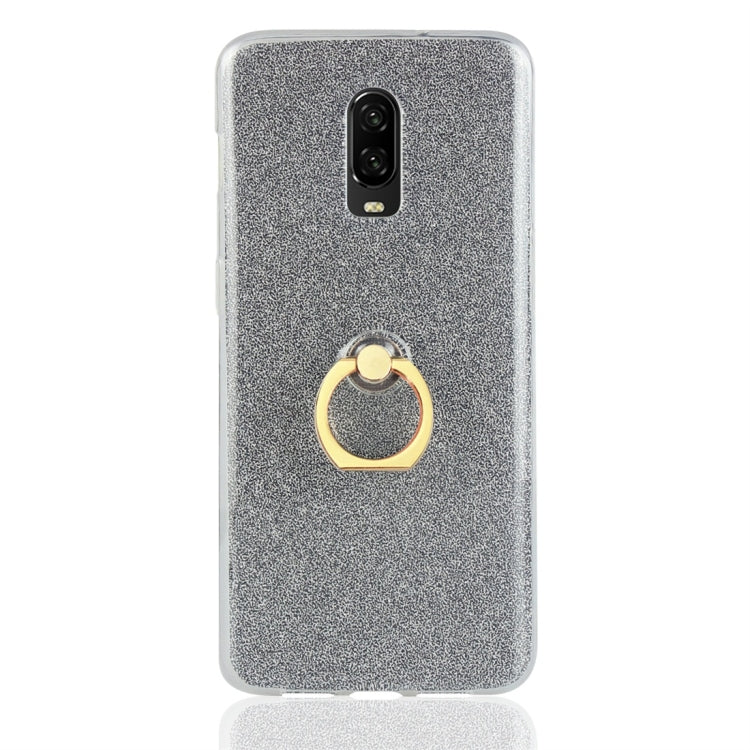 Glittery Powder Shockproof TPU Protective Case for OnePlus 6T, with 360 Degree Rotation Ring Holder